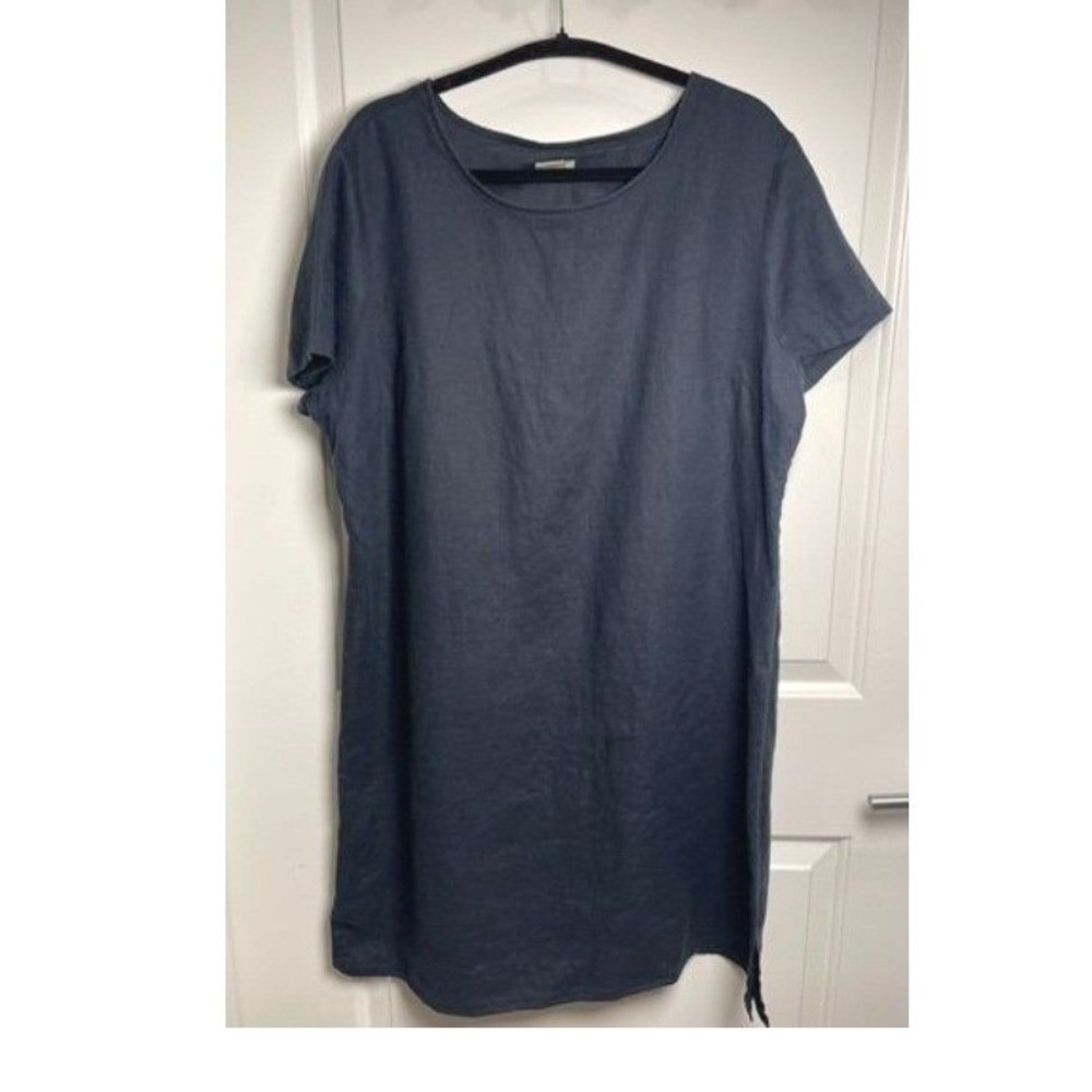 L.L. Bean Linen Shift Dress Navy Blue Minimalist Coastal Relaxed Sz 18 - Reg